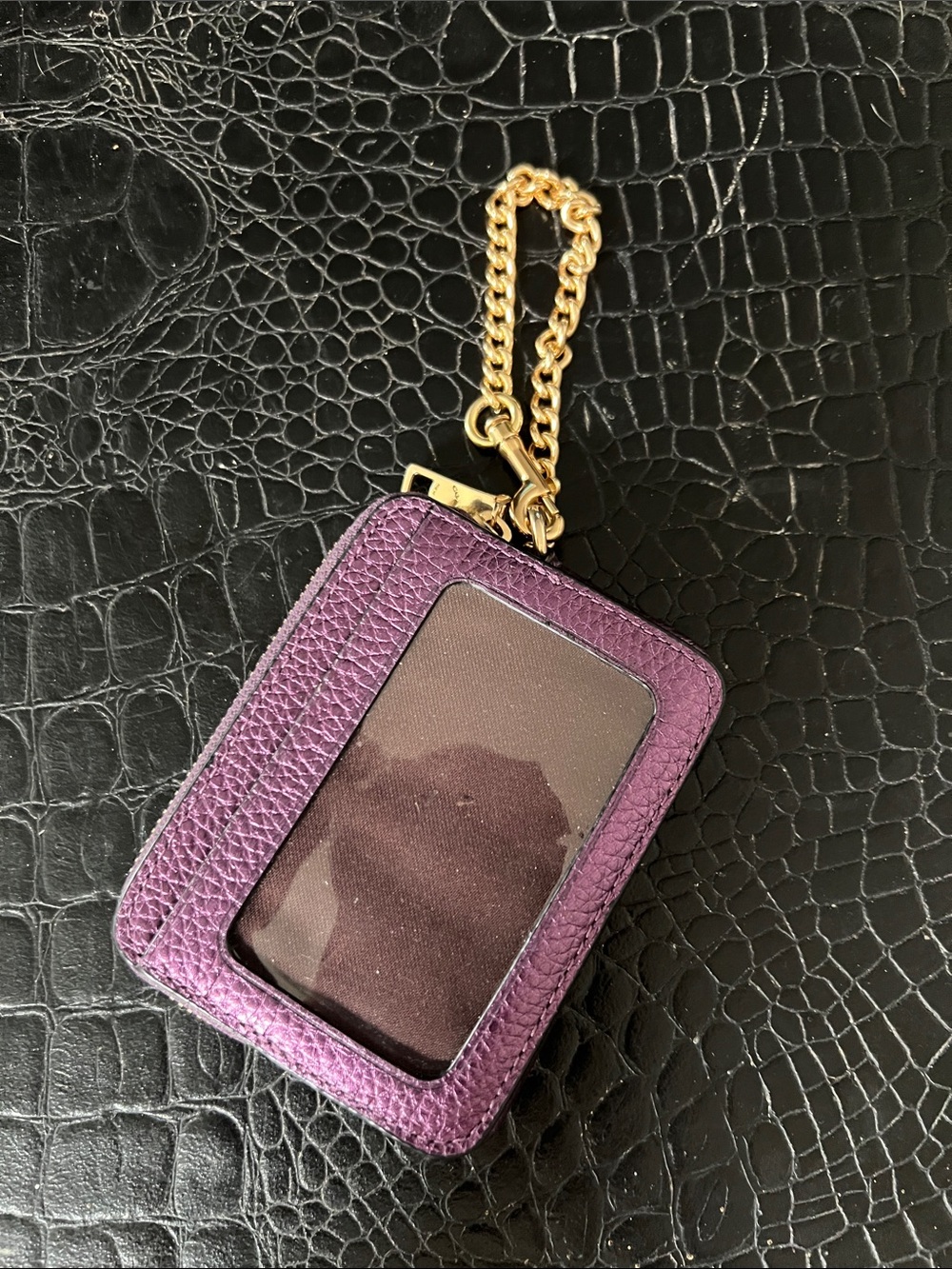 Coach Purple Leather Card Case with Gold Chain - Picture 2 of 3